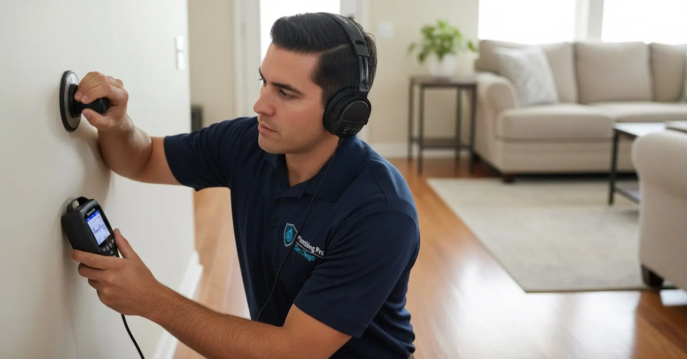 Plumber working on a leak detection job in a San Diego house