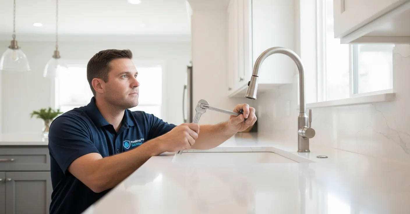 Plumber working on a toilet repair and replacement job in a San Diego house